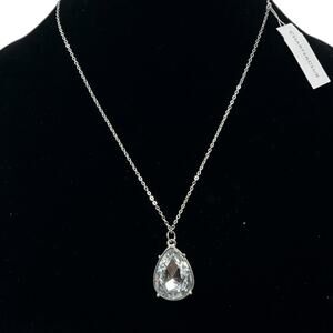 Charter Club Light Gray Blue Teardrop Crystal Pendant Necklace